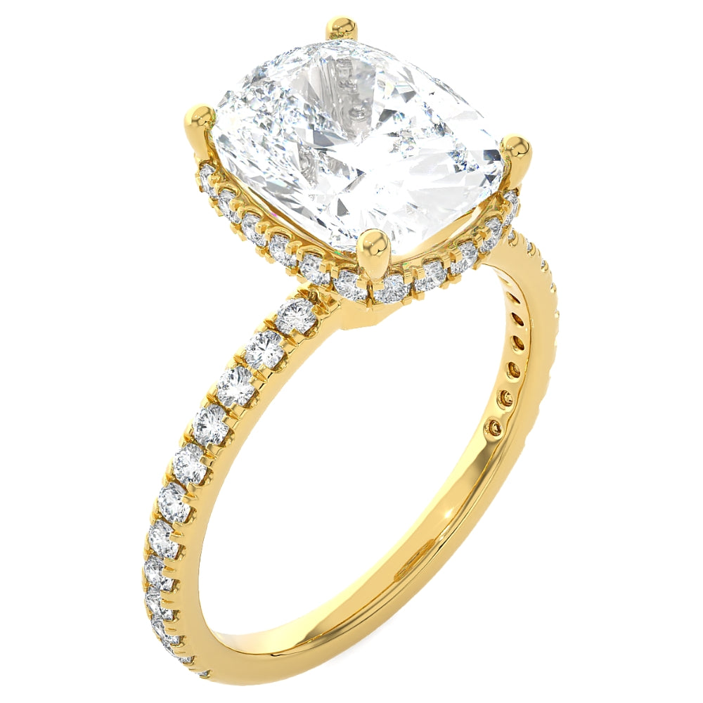 

Сертифицированное обручальное кольцо с бриллиантом огранки «кушон» 4 1/2 карата, боковая окантовка, 14 карат, выращенный в лаборатории Pompeii2, 14K Yellow Gold