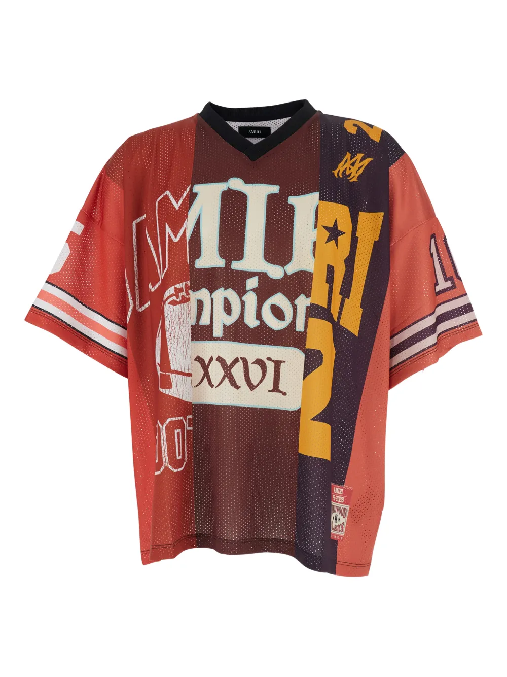 

Футболка с V-образным вырезом и эффектом пэчворк Amiri, красный