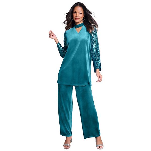 

Женский вельветовый комплект с вырезом plus size Roaman'S, Deep Teal