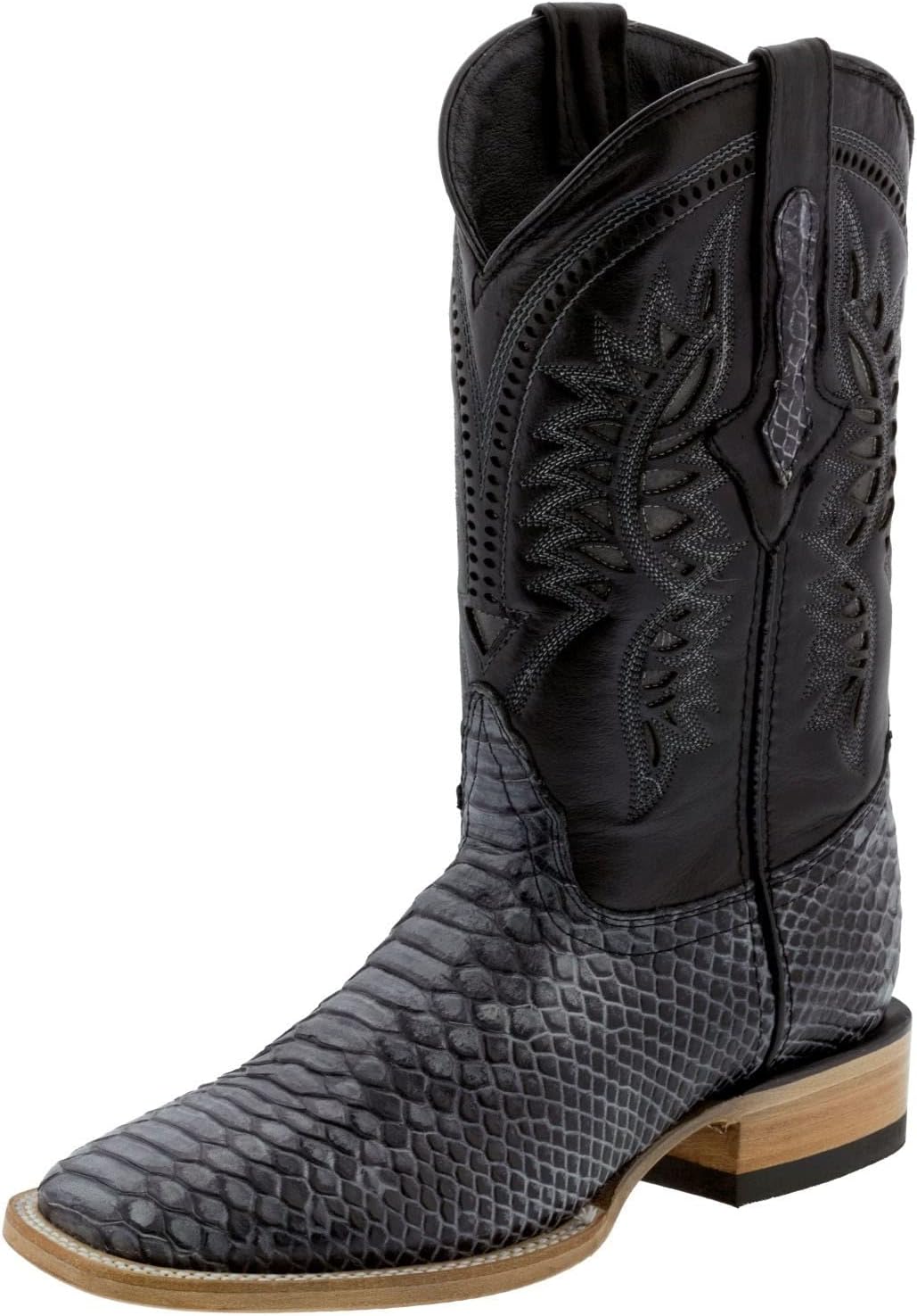 

Мужские вестерн-сапоги Texas Legacy черно-серые с кожей и змеиным принтом, квадратный носок