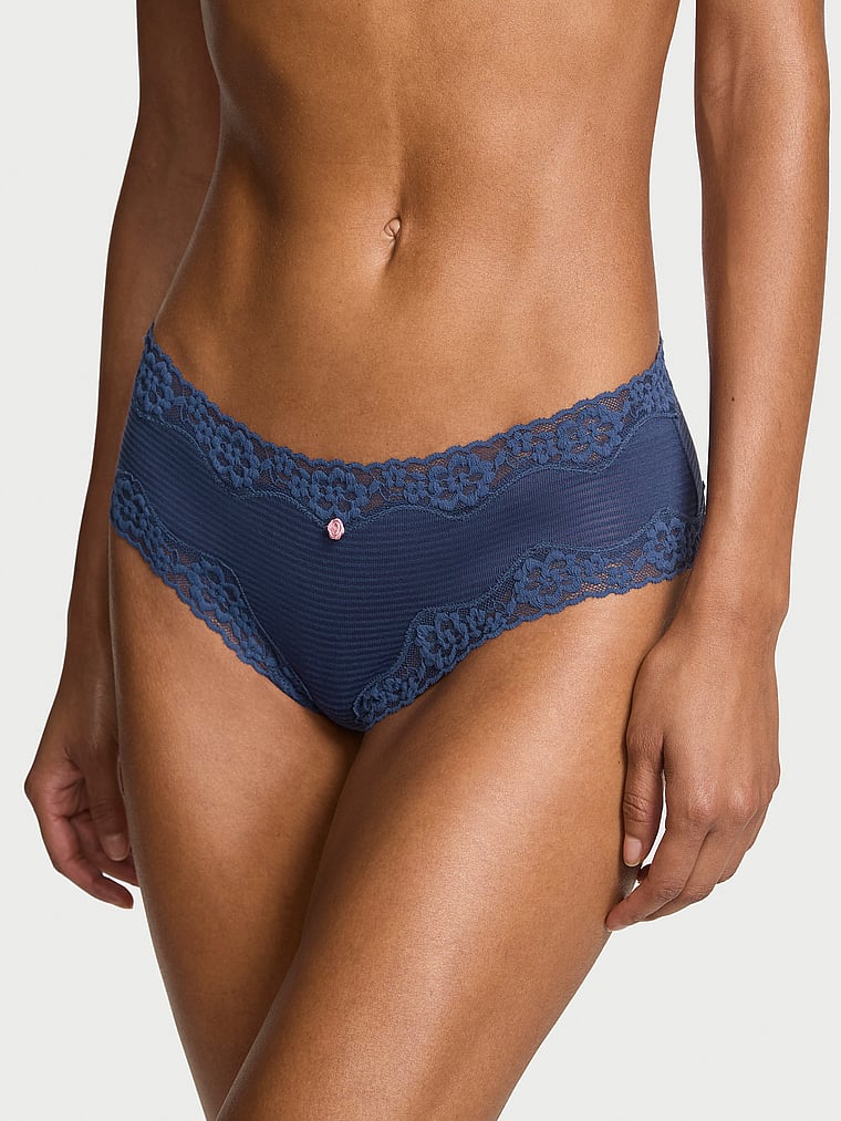 

Хлопковые трусики-трусики с кружевом и полосками Lace Trim, shadow stripe ink blue
