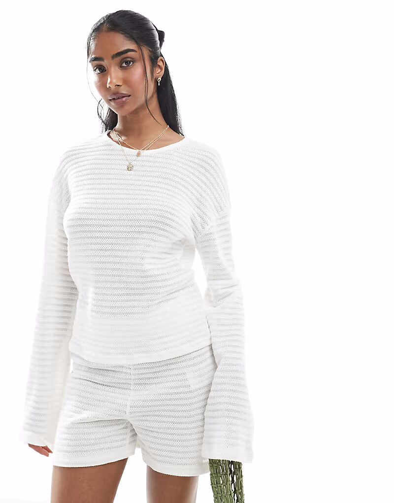 

Трикотажный топ с широкими рукавами в тонкую полоску, цвет «кремовый» Pieces