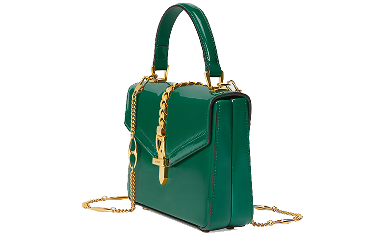 Мини-сумка Gucci Sylvie 1969 из лаковой кожи зеленого цвета — фото 2