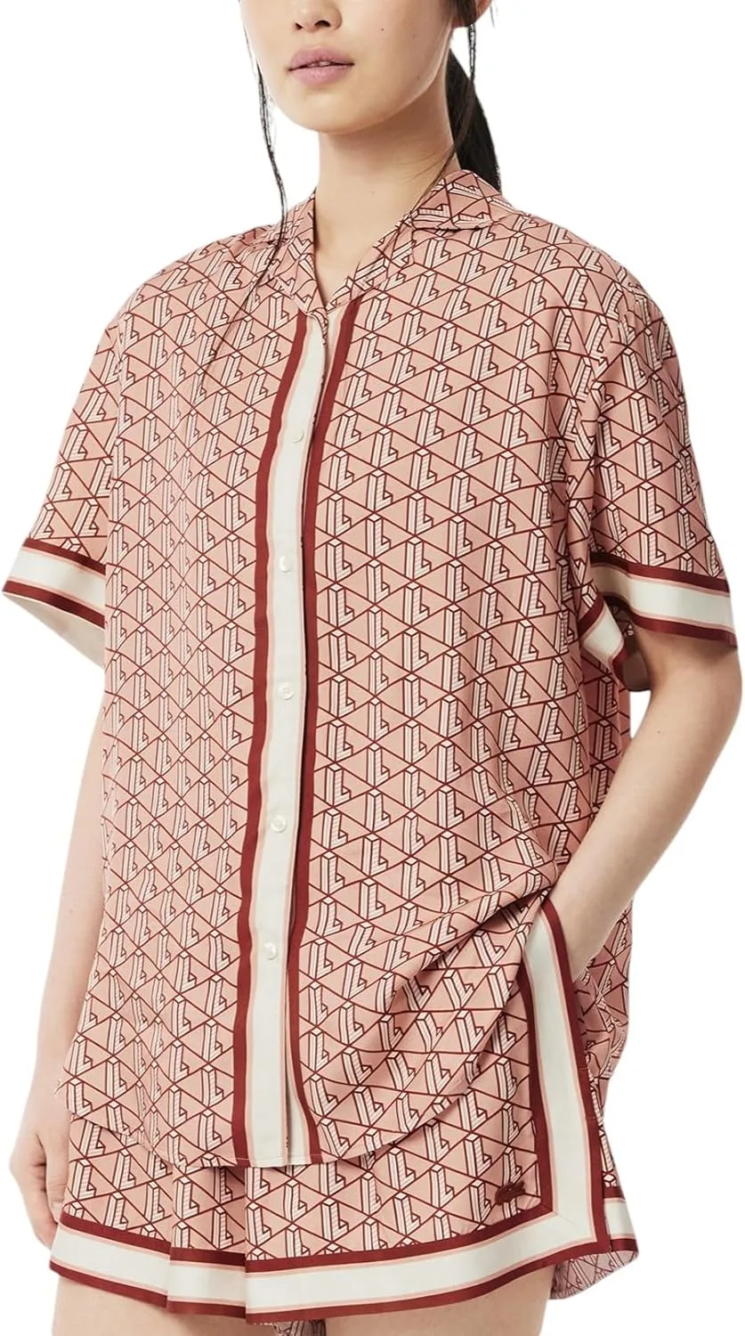 Рубашка Lacoste оверсайз с монограммой, белый/красный