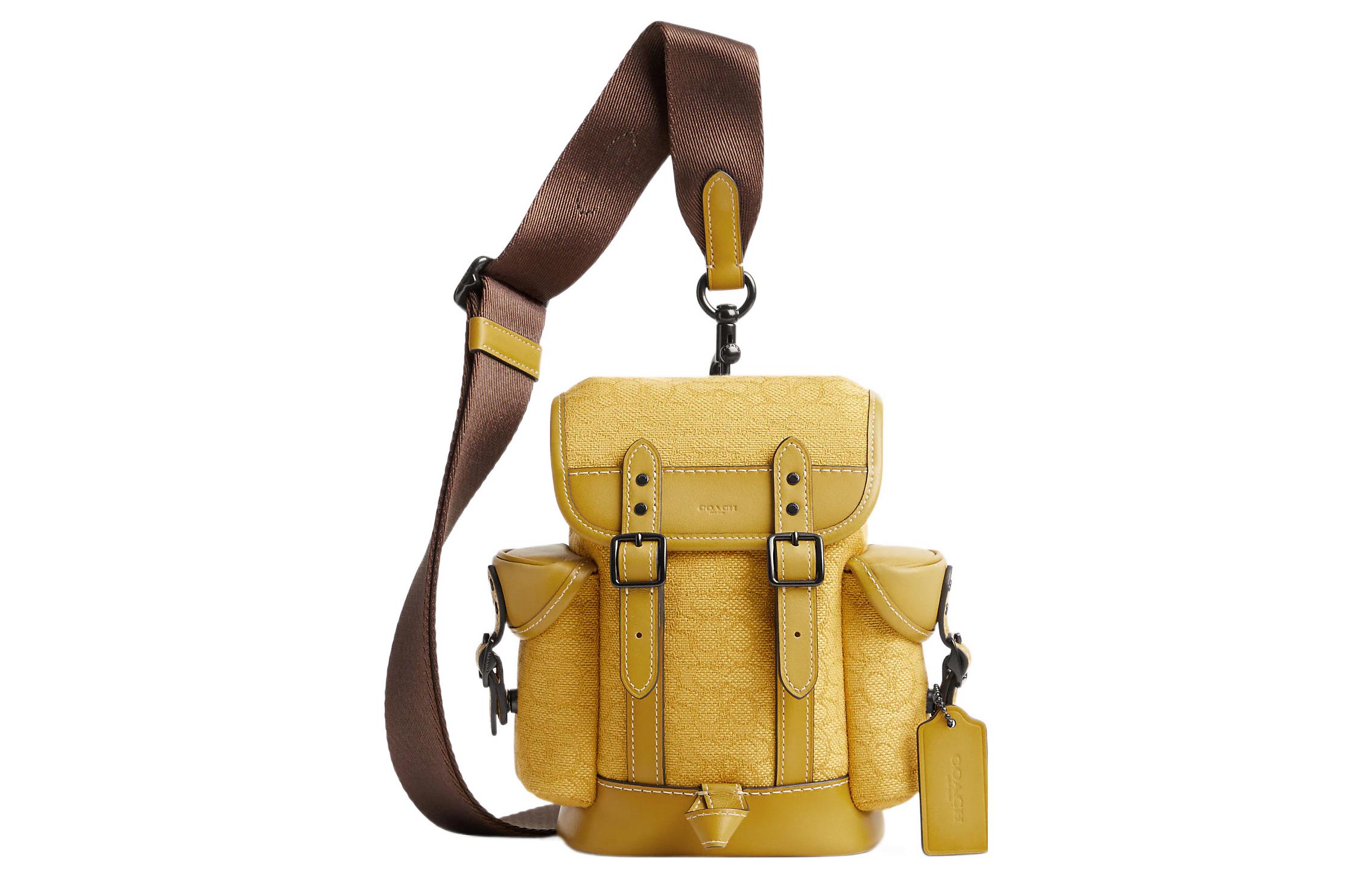 

COACH Хит джерси с кожаной отделкой наплечная сумка кроссбоди слинг мини мужская желтая