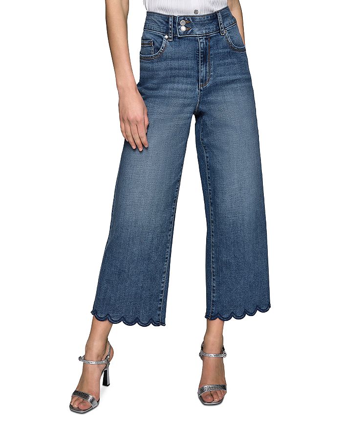 

Джинсы с завышенной талией и фигурным краем в цвете Coastal Blue KARL LAGERFELD PARIS, синий