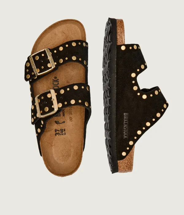 Тапочки из кожи с заклепками Arizona Narrow fit Birkenstock, черный — фото 4