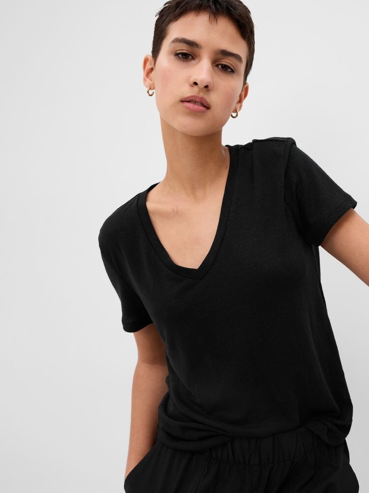

Льняная футболка с короткими рукавами Gap, черный
