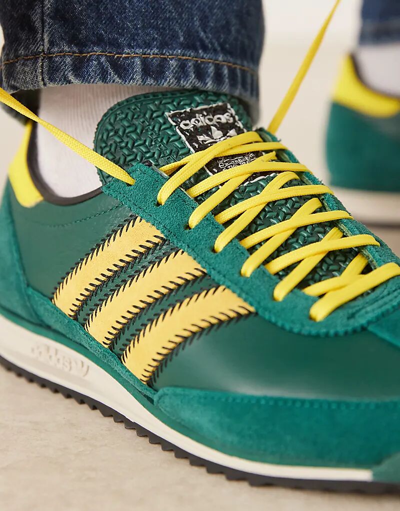 Кроссовки Adidas Originals SL 72 OG темно-зеленого и желтого цветов с декоративной строчкой — фото 3