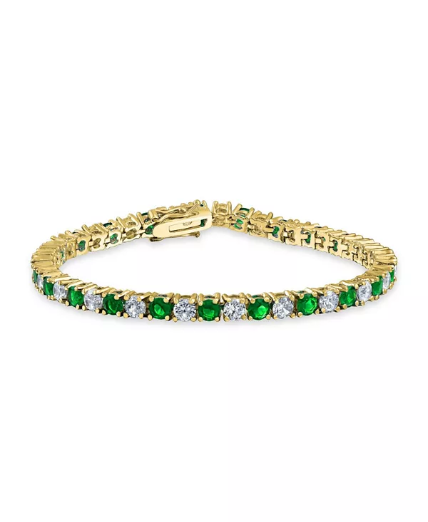 

Набор из чередующихся камней, круглый кубический цирконий 12,00 карат, 4 зубца, теннисный браслет с фианитами для выпускного бала, позолоченный, 7,5 дюймов Bling Jewelry, green
