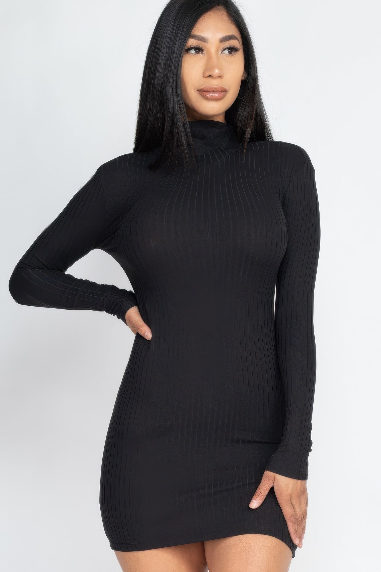 

FASHNZFAB женское облегающее мини-платье с ребристым воротником, черный