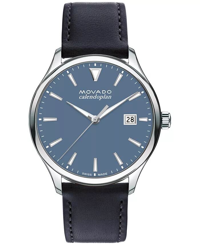 

Мужские швейцарские часы Calendoplan с синим кожаным ремешком, 40 мм Movado