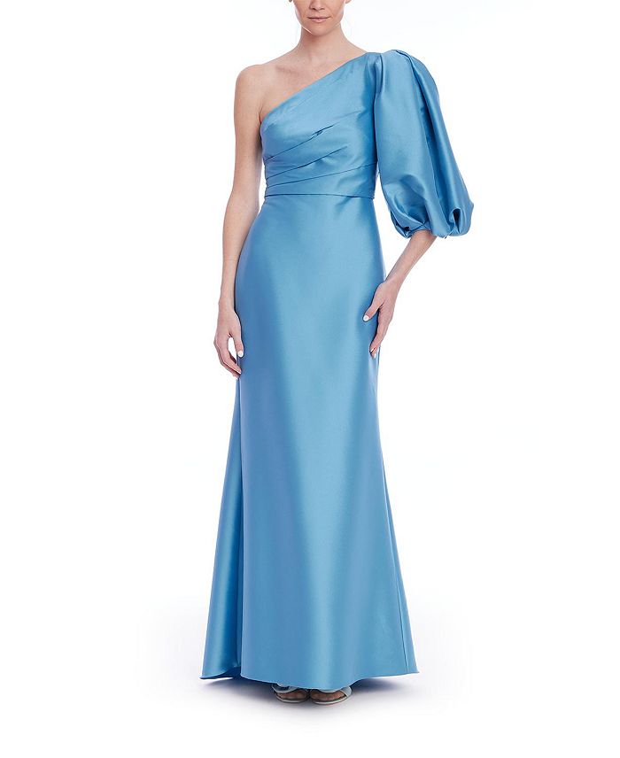 

Женское платье с одним плечом и рукавами-фонариками Badgley Mischka, синий