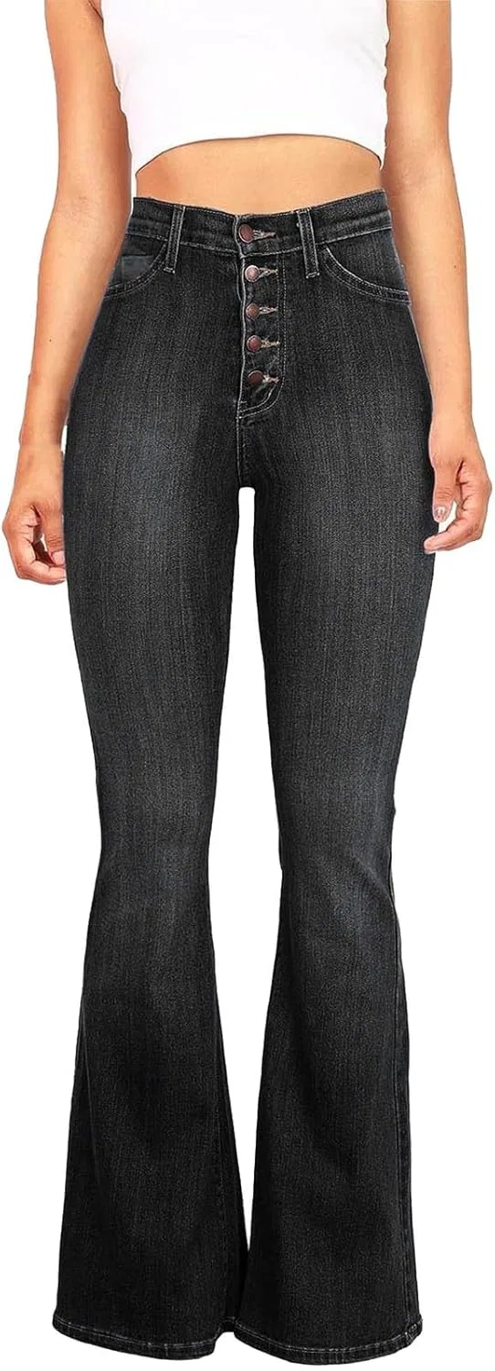 Джинсы клеш с высокой талией, серый