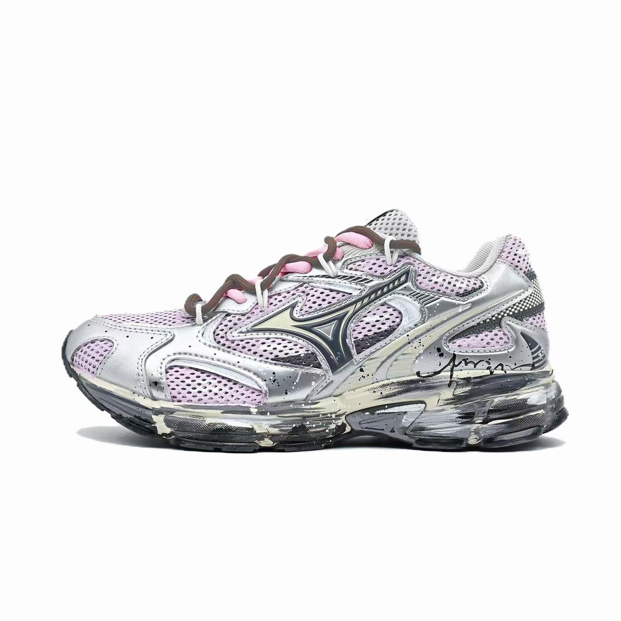 

Mizuno Speed 2K амортизация, устойчивость к истиранию, дышащая поддержка низкие кроссовки Unisex Silver Pink