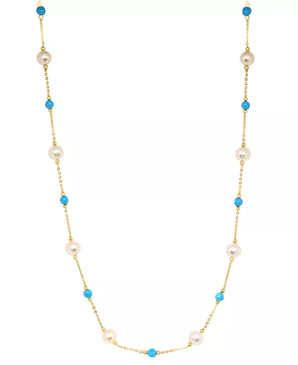 

Ожерелье-Воротник Effy из культивированного пресноводного жемчуга (6 мм) и бирюзы длиной 18 дюймов из 14-каратного золота Effy Collection, gold