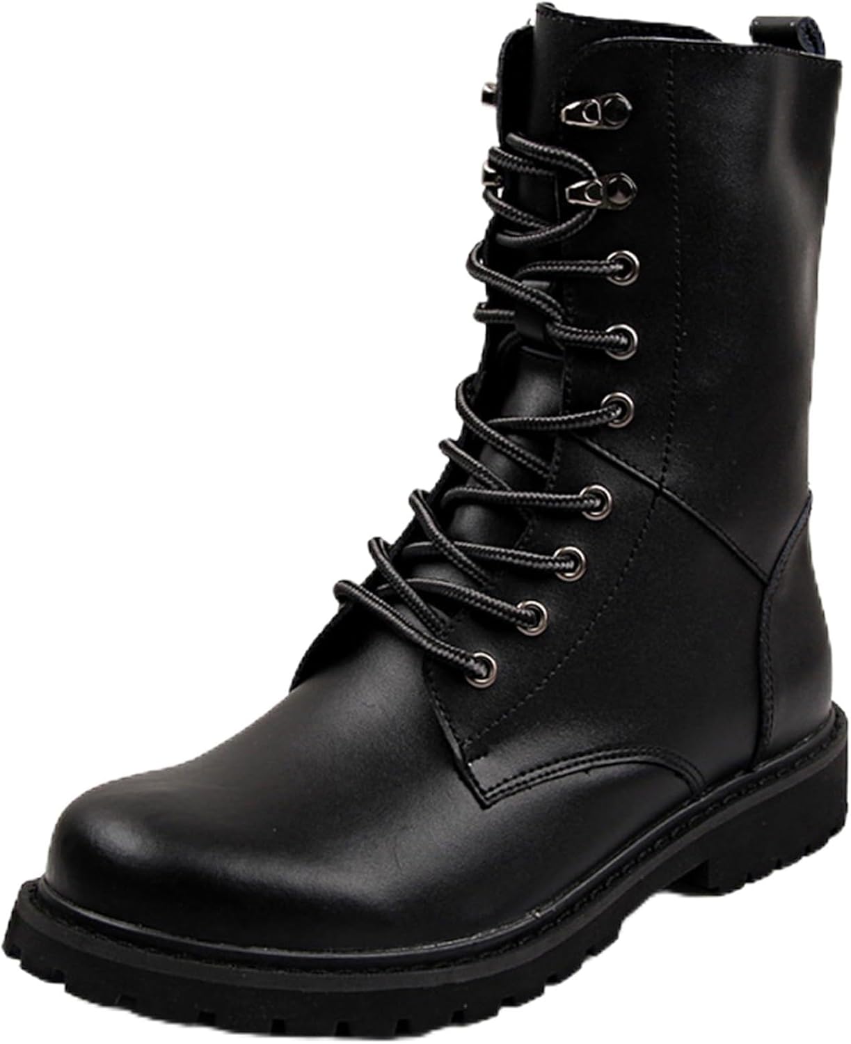 

Мужские кожаные боевые ботинки средней высоты с шнуровкой, круглый носок, массивная нескользящая резиновая подошва, легкие с мягкой амортизирующей стелькой для повседневной уличной носки, прогулок на улице и вождения Tengfeifly, черный