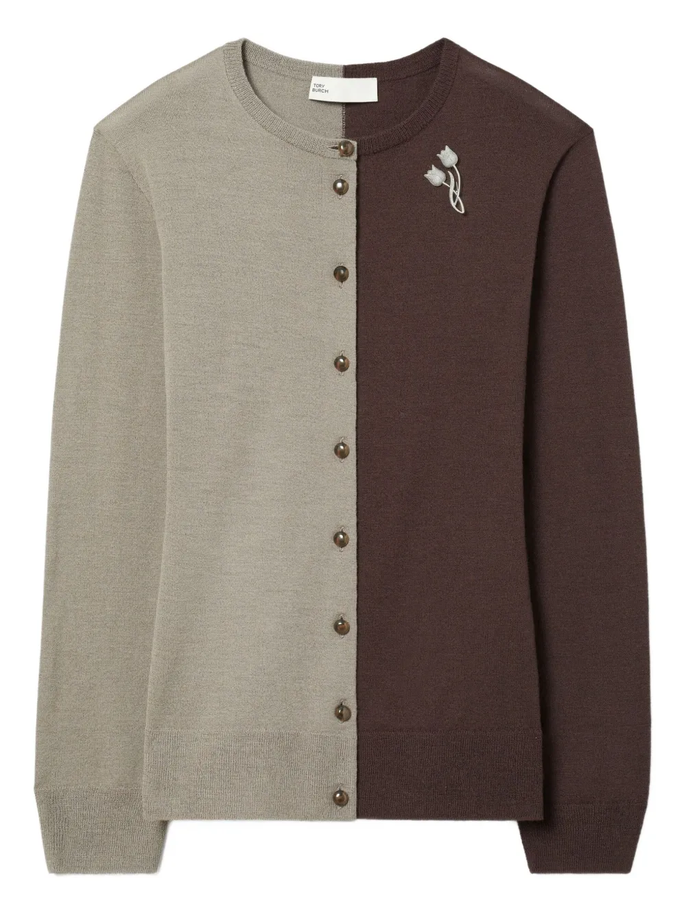 

Шерстяной кардиган в стиле колор-блок Tory Burch, серый