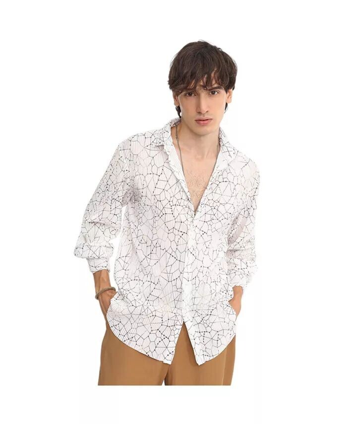 

Мужская рубашка Chalk White Veined-Pleate Campus Sutra, белый