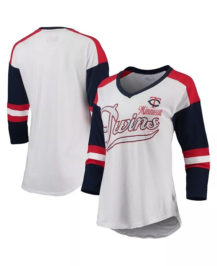

Женская белая и красная футболка Minnesota Twins Base Runner с рукавом 3/4 и V-образным вырезом Touch