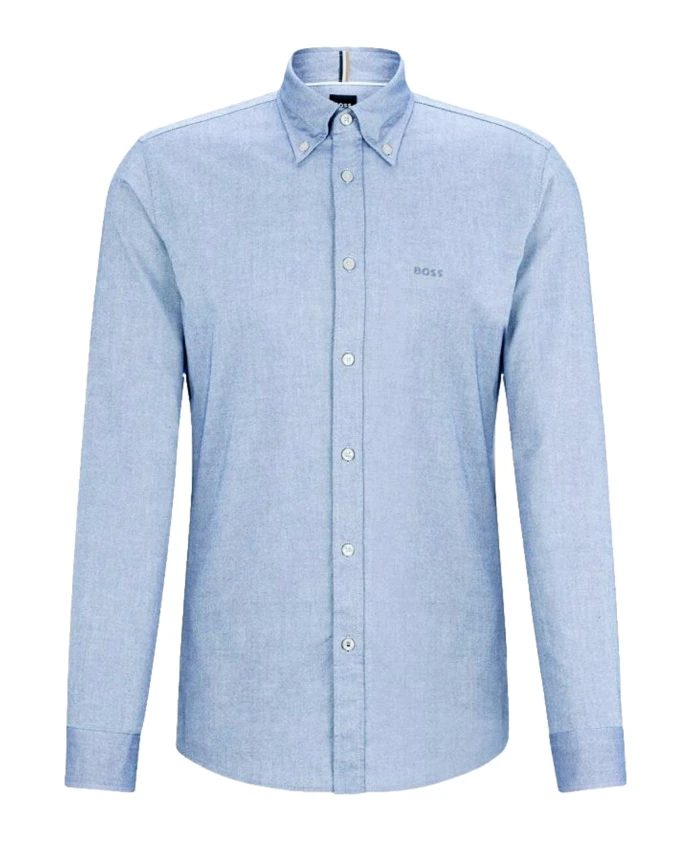 

Приталенная льняная рубашка с планкой на пуговицах. Hugo, синий