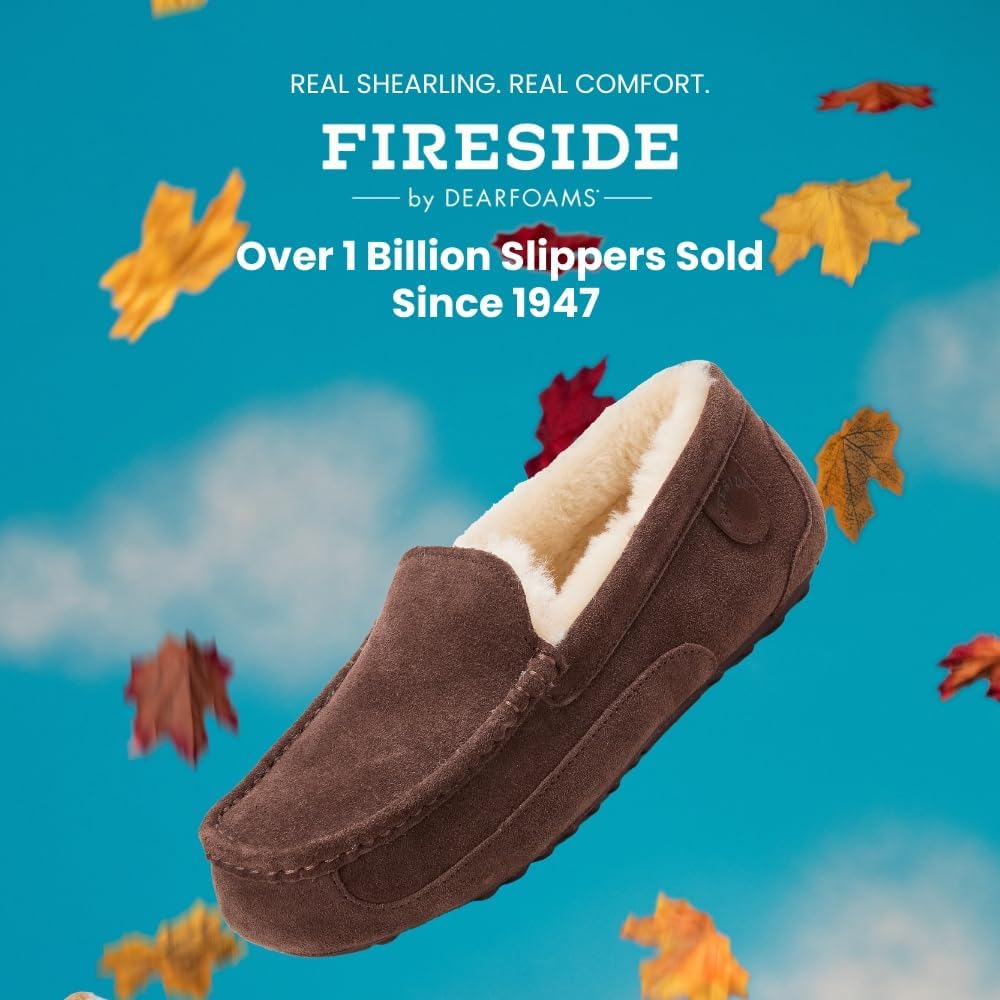 Мужские мокасины Fireside By Dearfoams Melbourne из натуральной овчины, лоферы из пеноматериала с эффектом памяти, домашние тапочки без шнурков, Coffee — фото 2