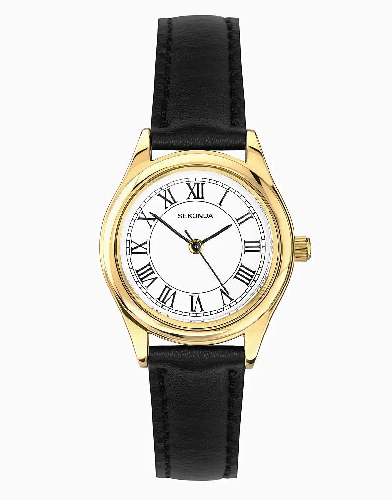 

Круглые золотые часы Sekonda Evans 25 мм черного цвета
