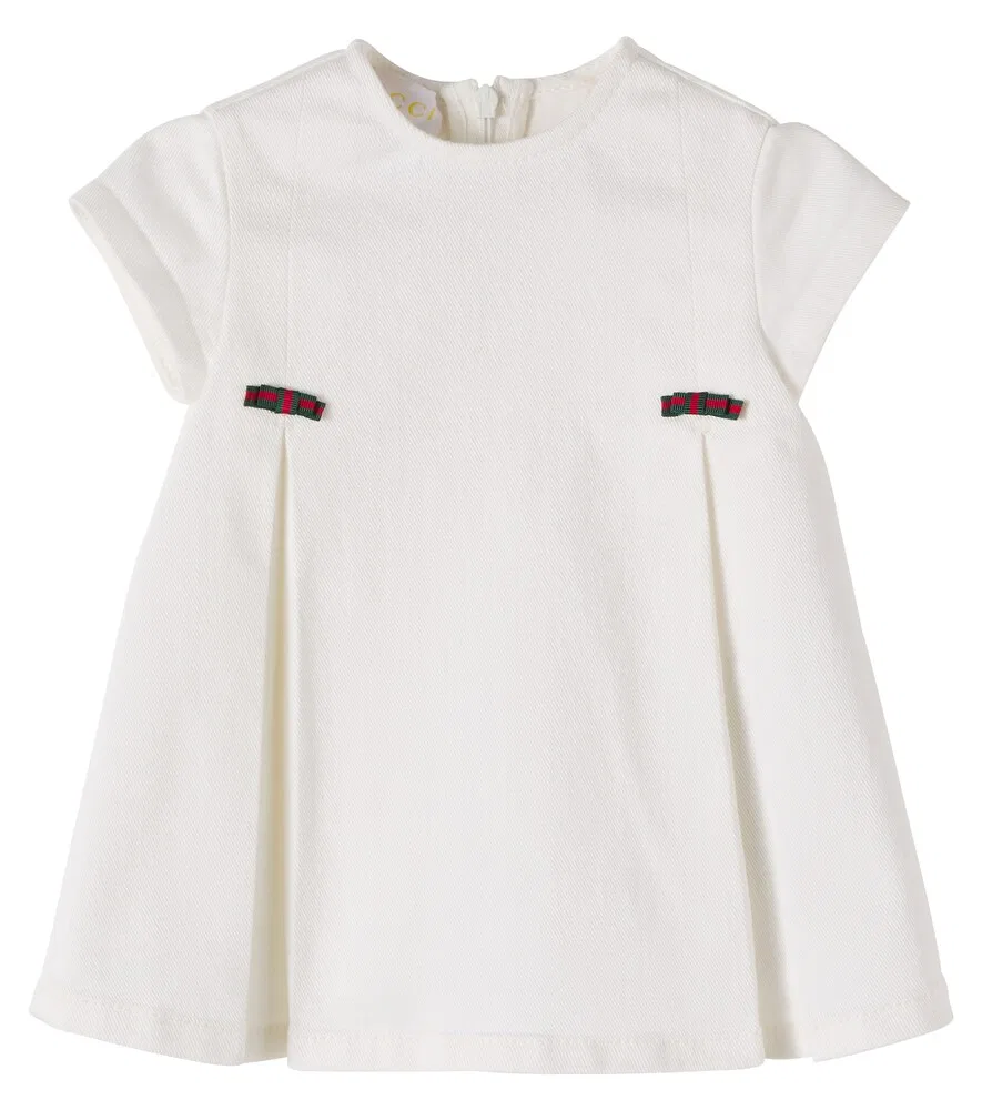 Детское плиссированное джинсовое платье Gucci Kids, белый