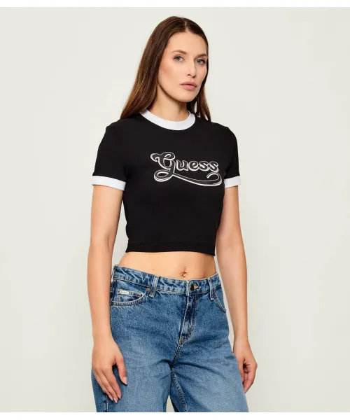 

Глянцевая футболка Cropped fit Guess Jeans, черный