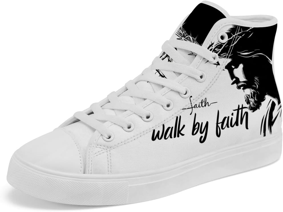 

Высокие кеды на шнуровке chebing Faith из холщовой ткани, христианские высокие кеды, повседневная обувь Walk by Faith для женщин и мужчин, белый