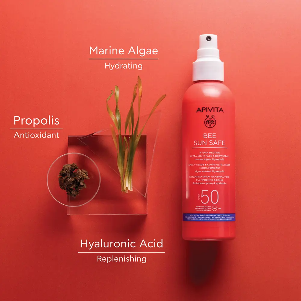 Солнцезащитный крем Bee Sun Safe Hydra Fresh Spray Para Rostro Y Cuerpo Spf 50 Apivita, 200 мл — фото 3
