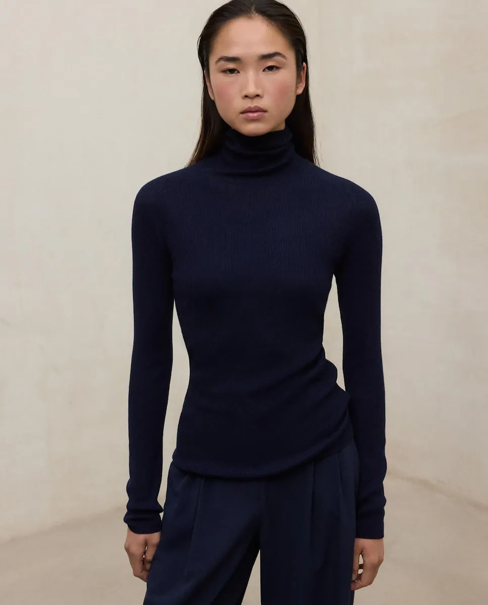 

Женский джемпер из тонкой пряжи с высоким воротником Ecoalf, синий