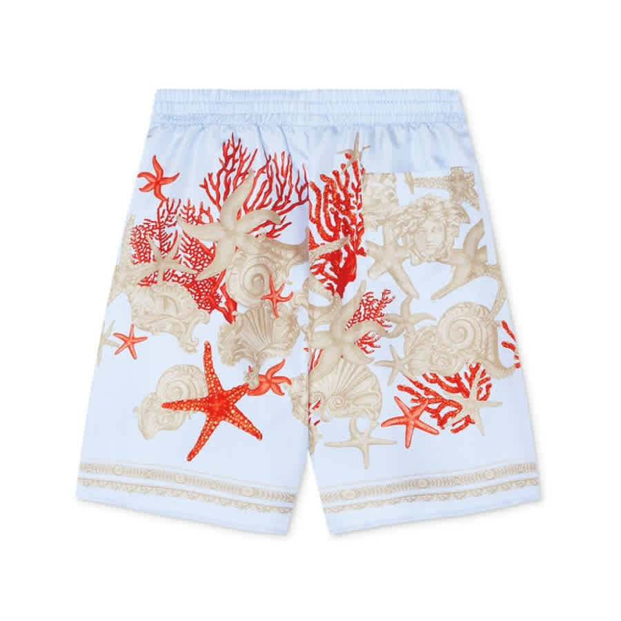 Молодые Versace Kids Барокко Морские шелковые шорты Young Versace, синий/коралловый — фото 2