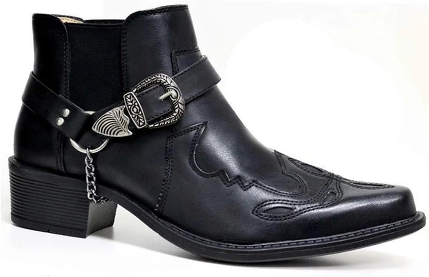 

Helltaker Мужская эпоха Возрождения Западный ремень Пряжка Ботинки Классические Вышитые Ботинки из ПУ-кожи с противоскользящей подошвой, черный