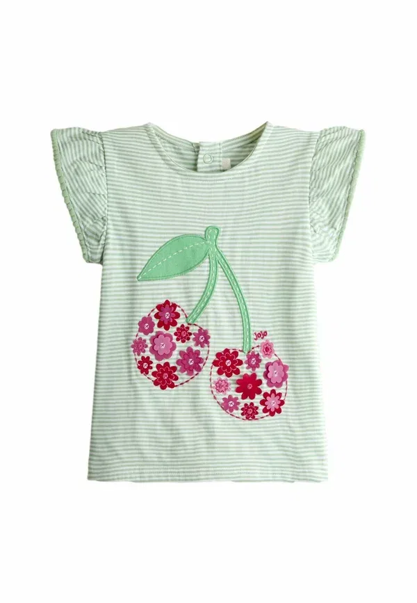Футболка Regular fit с аппликацией кролик с тортом и воланами на рукавах Jojo Maman Bébé, зеленый