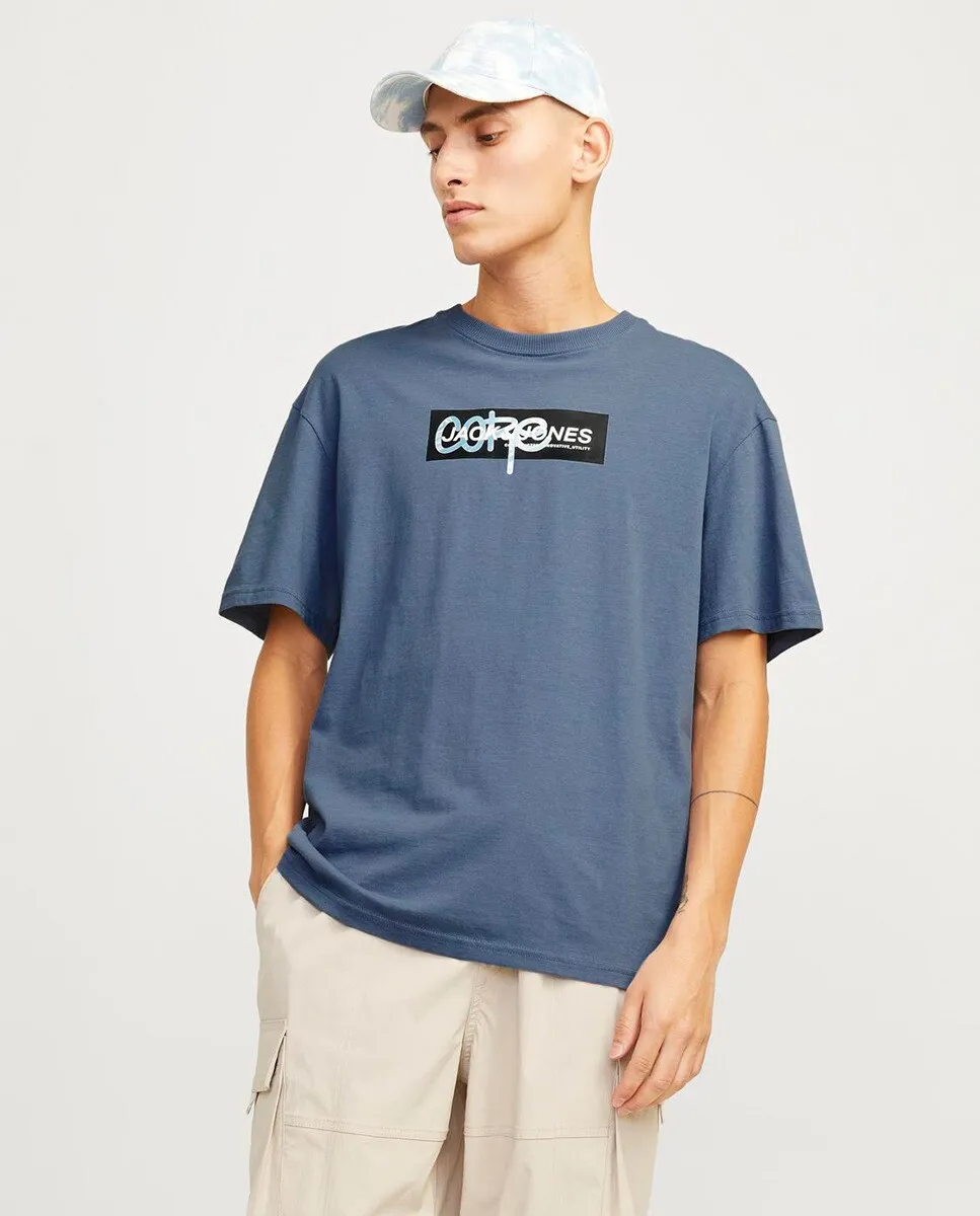 

Мужская футболка с короткими рукавами и принтом спереди Jack & Jones, светло-серый