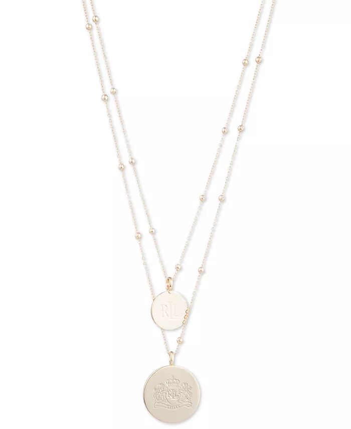 

Ожерелье с двумя рядами подвесок с гравировкой логотипа золотого оттенка, 16 дюймов + удлинитель 3 дюйма Lauren Ralph Lauren