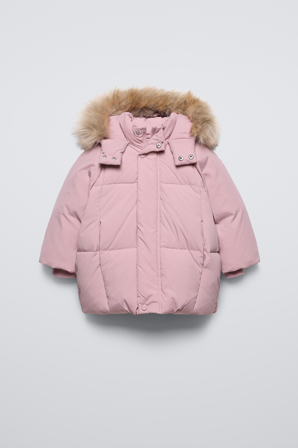 

Пуховая куртка с капюшоном из пуха и перьев, водоотталкивающая ZARA, розовый