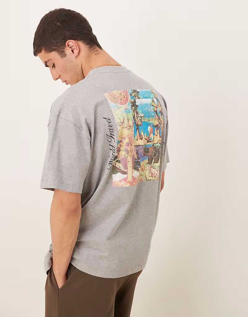 

Футболка ASOS DESIGN oversize с живописным рисунком серого меланжевого цвета
