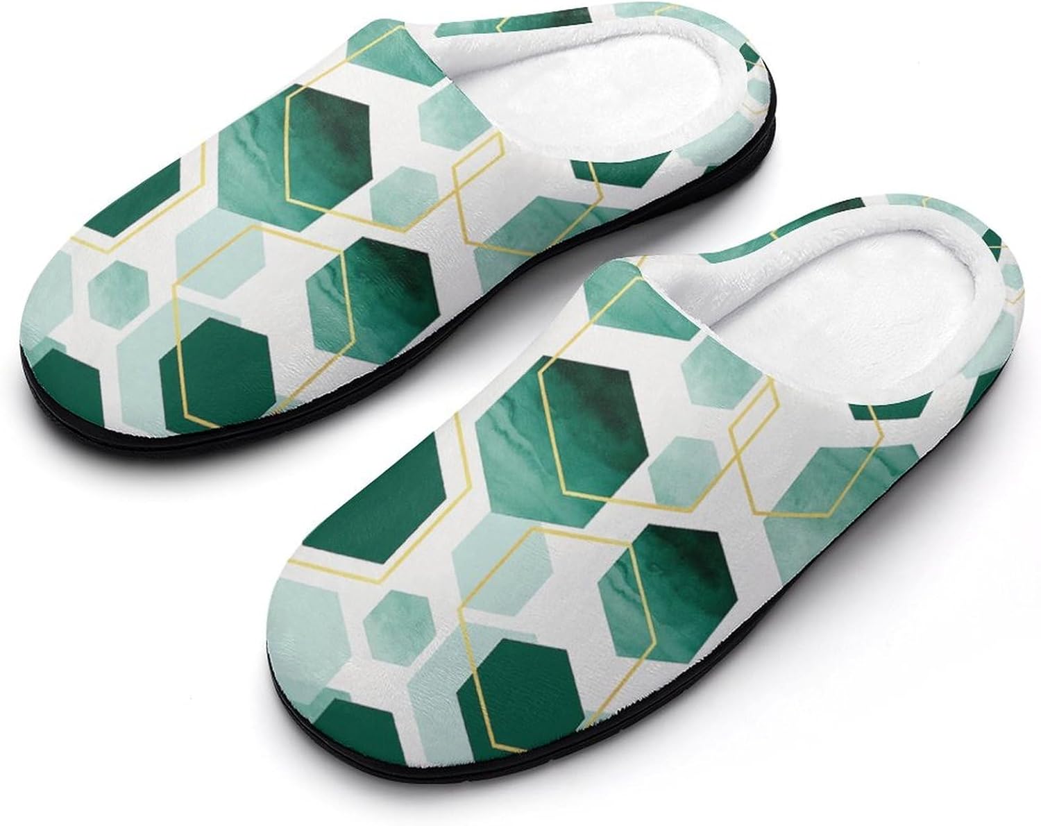 

Мужские домашние тапочки KKdskkds с геометрическим узором шестиугольника, бирюза и золотой, хлопковые, теплые, удобные, дышащие, с нескользящей подошвой