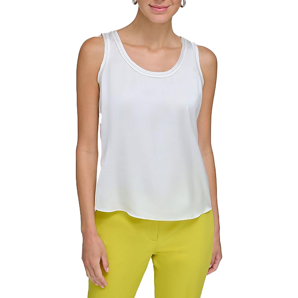 

Женский пуловер с необработанным краем и круглым вырезом DKNY, слоновая кость