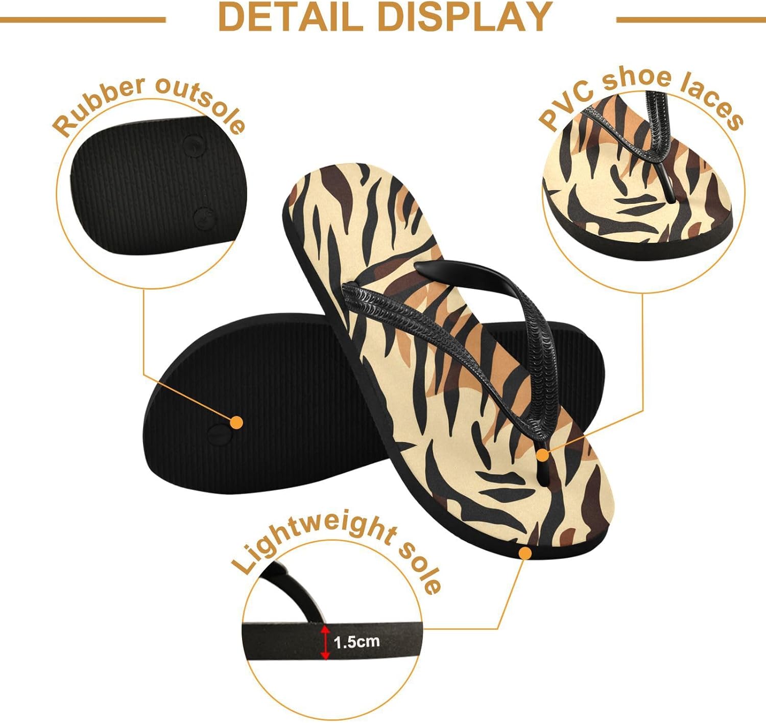 Женские и мужские пляжные летние повседневные шлепанцы Tiger Stripes коричневые для душа — фото 2