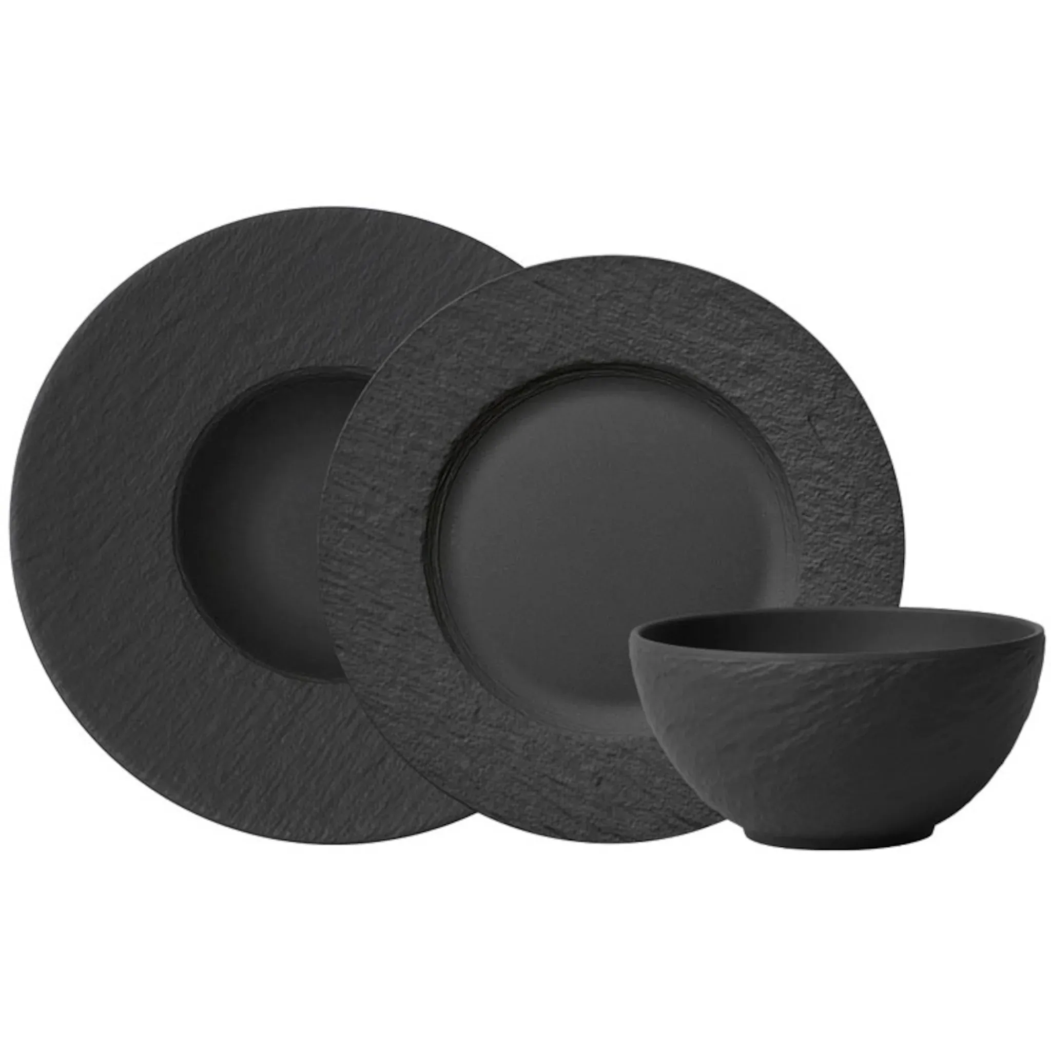 

Набор посуды Villeroy & Boch «Manufacture Rock», (набор, 6 предметов, 2 десертные тарелки 430 мл, 2 обеденные тарелки 27 см, 2 тарелки для макарон 28 см), производство Германия, изысканный китайский фарфор, черный