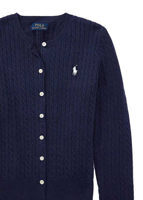 Кардиган для девочек темно-синего цвета с детализированным логотипом Polo Ralph Lauren — фото 3