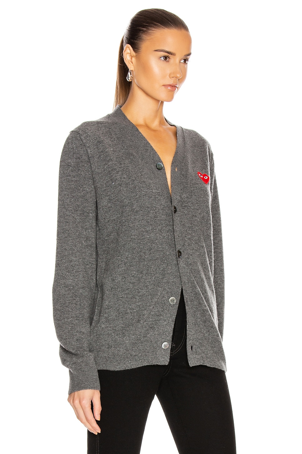 Кардиган из овечьей шерсти с красной эмблемой COMME des GARCONS PLAY, цвет Medium Grey — фото 3