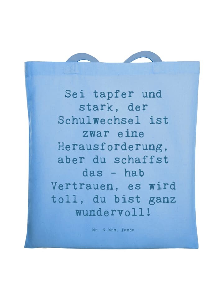 

Сумка Mr. & Mrs. Panda Tragetasche Spruch Einen Schulwechsel bewältige..., небесно-синий