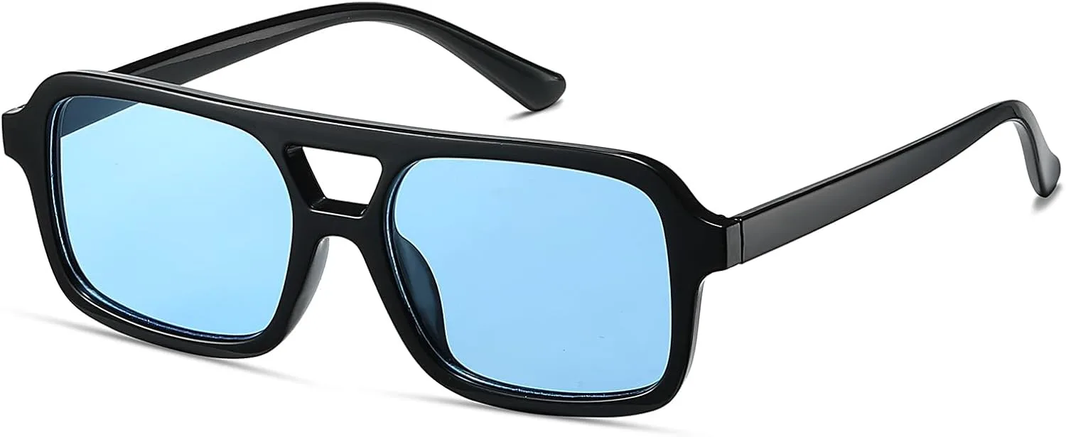 

Ретро-солнцезащитные очки 70-х годов для мужчин и женщин, винтажные прямоугольные очки, классические авиаторы с двойной перемычкой A8282 ailov, Black/Blue