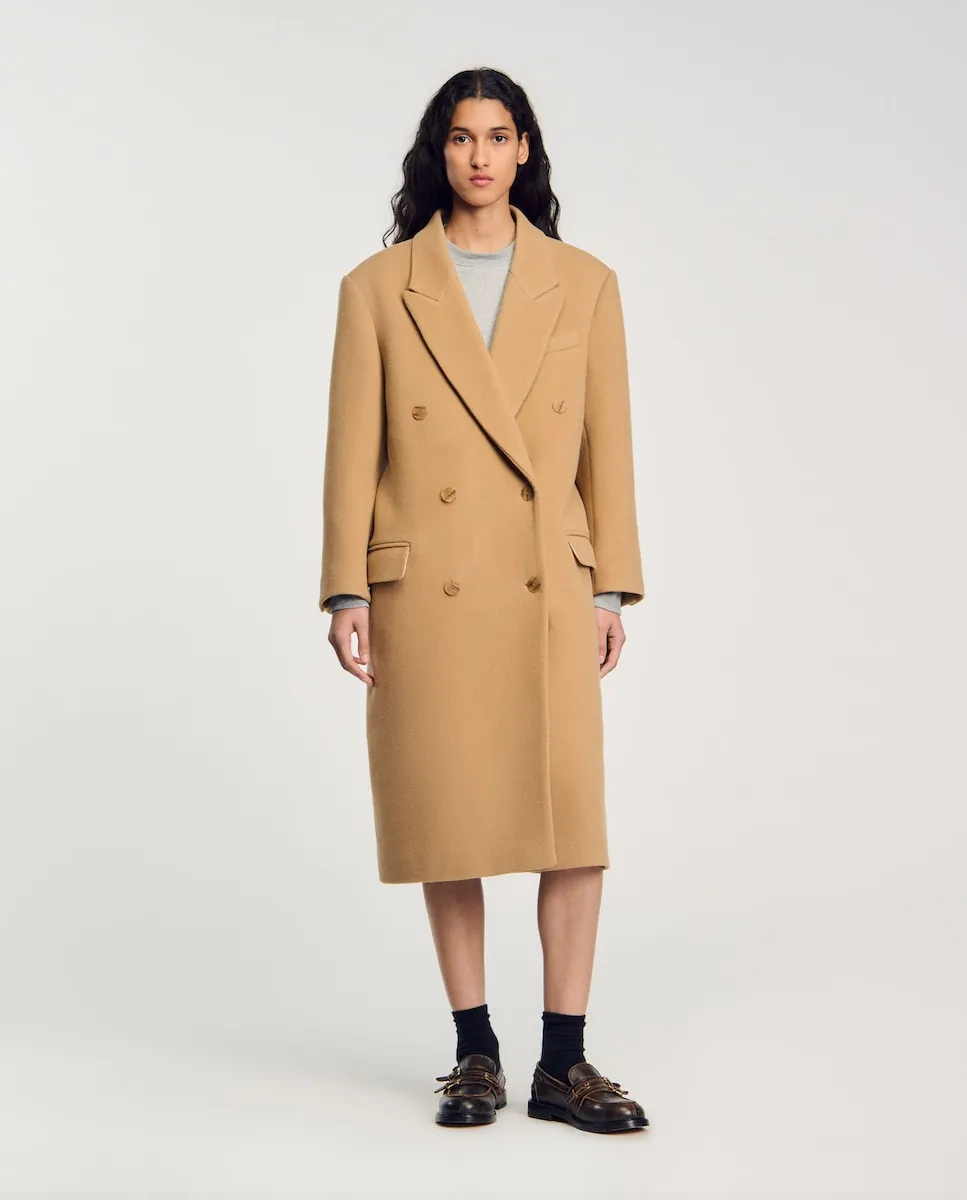 

Длинное женское пальто из смесовой шерсти Sandro, цвет Camel