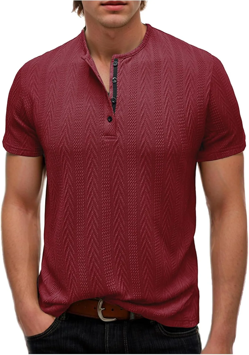 

Мужская рубашка с коротким рукавом Jacquard Henley, вязаная, текстурированная RSZGSWS