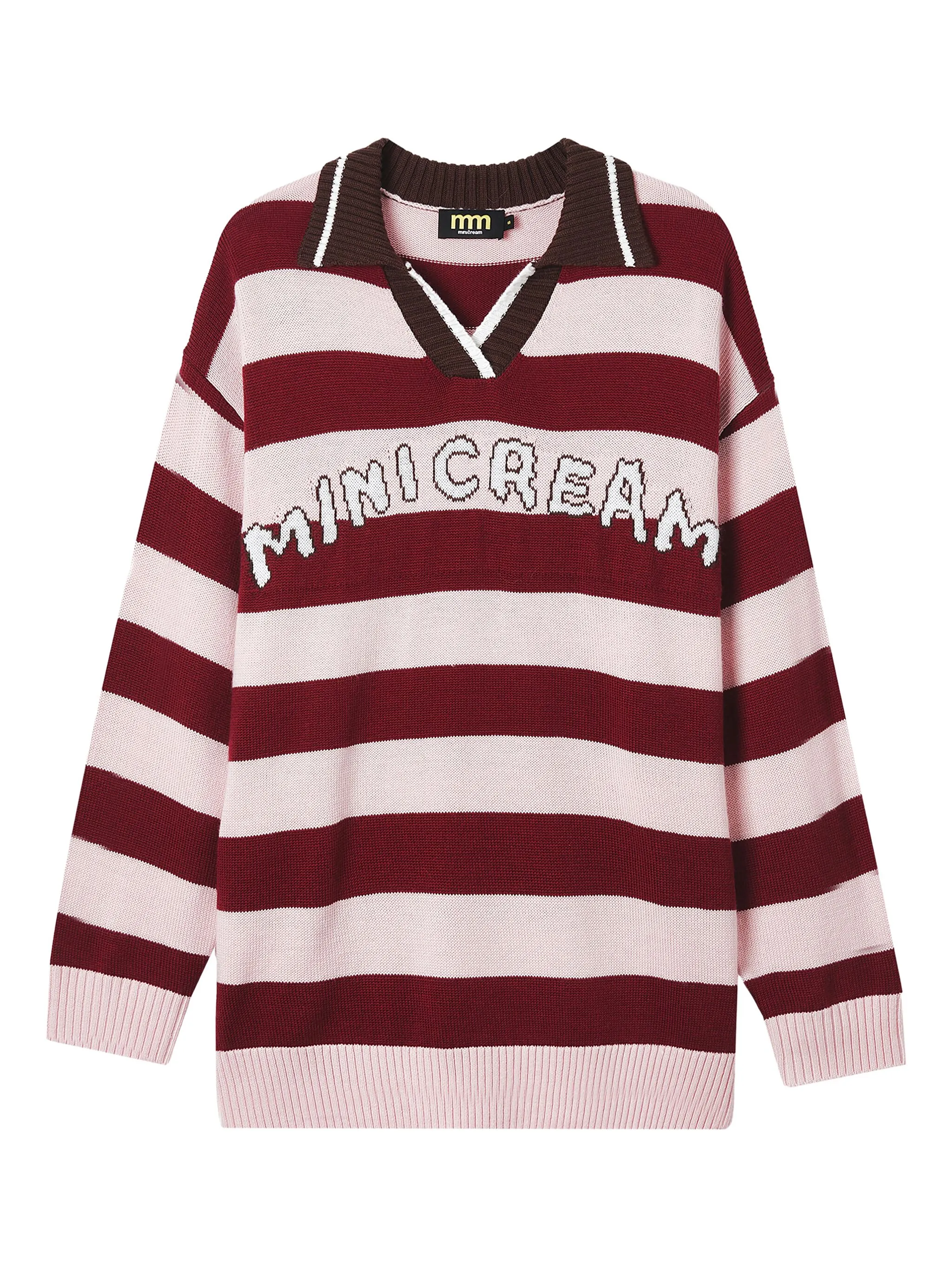 

Полосатый свитер с воротником поло Mini Cream, розовый